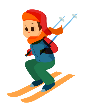 Junge beim Skifahren im Winter  Illustration