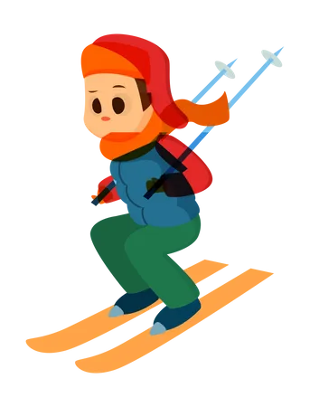 Junge beim Skifahren im Winter  Illustration