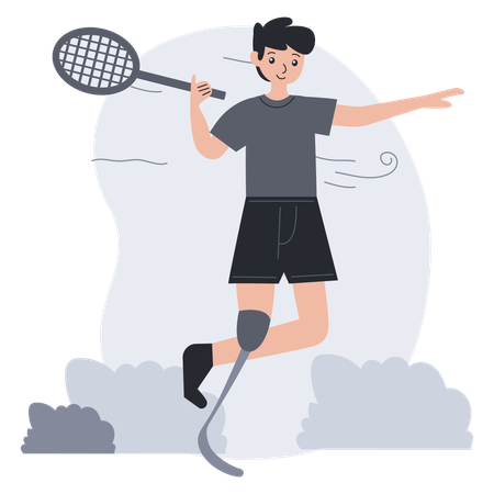 Junge spielt Badminton mit Beinprothese  Illustration