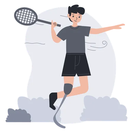 Junge spielt Badminton mit Beinprothese  Illustration