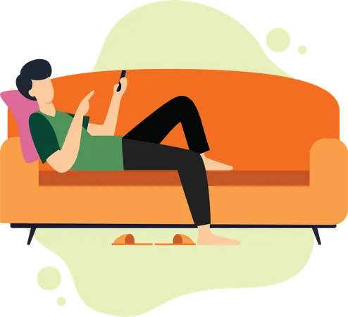 Junge telefoniert auf dem Sofa liegend  Illustration