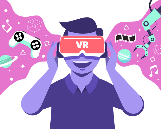 Junge der vr brille verwendet  Illustration