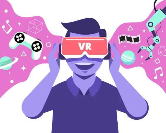 Junge der vr brille verwendet  Illustration