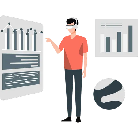 Junge beobachtet Datenserver mit VR-Brille  Illustration