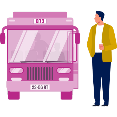 Junge beobachtet Passagiere beim Einsteigen in Bus  Illustration