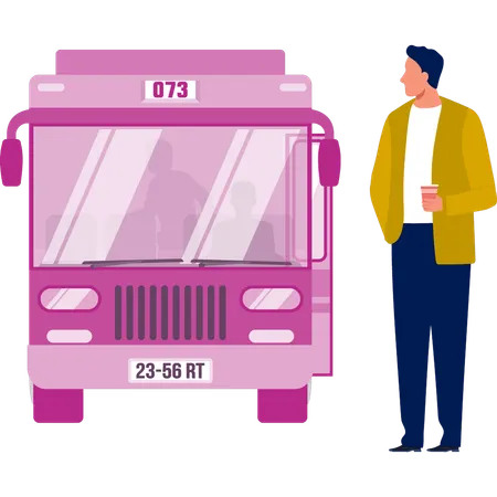 Junge beobachtet Passagiere beim Einsteigen in Bus  Illustration