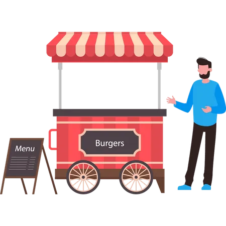 Junge besitzt einen Burgerstand  Illustration