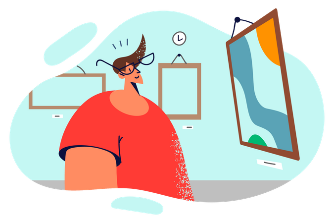 Junge besucht Kunstgalerie  Illustration