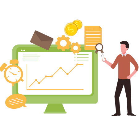 Junge betrachtet analytische Grafik  Illustration