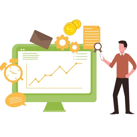 Junge betrachtet analytische Grafik  Illustration