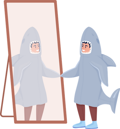 Junge betrachtet sein Spiegelbild  Illustration