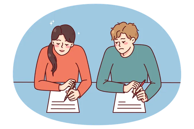 Junge betrügt bei Schulprüfung  Illustration