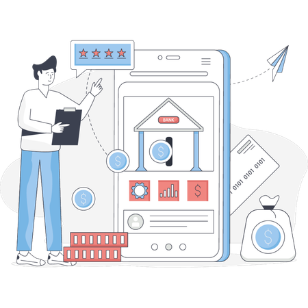 Junge bewertet Online-Mobile-Banking  Illustration