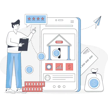 Junge bewertet Online-Mobile-Banking  Illustration