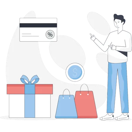 Junge bezahlt Einkaufen mit Karte  Illustration