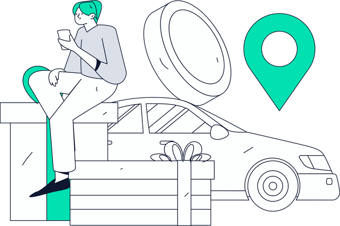 Junge bucht Online-Taxi  Illustration