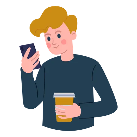 Junge chattet am Telefon  Illustration