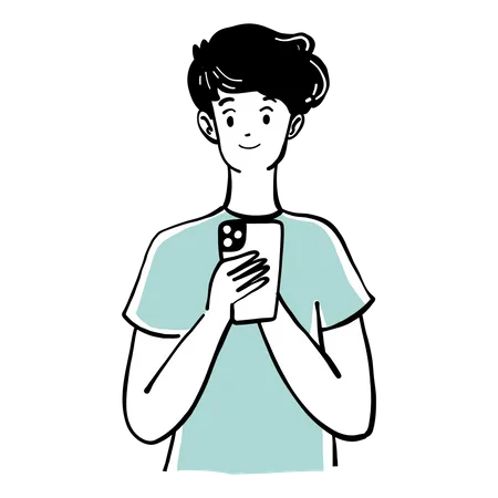 Junge chattet am Telefon  Illustration