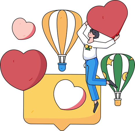 Junge macht Chat am Valentinstag  Illustration