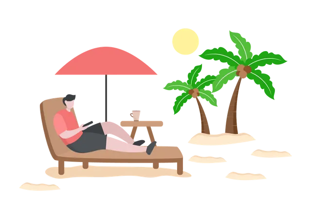 Junge telefoniert im Urlaub  Illustration