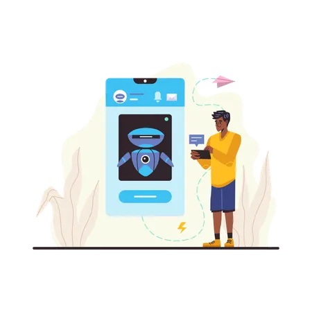 Junge chattet mit Chatbot  Illustration