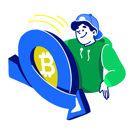 Junge prüft Bitcoin-Zyklus  Illustration