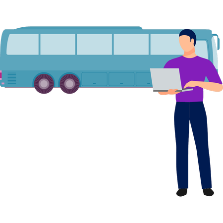 Junge checkt Businformationen auf Laptop  Illustration