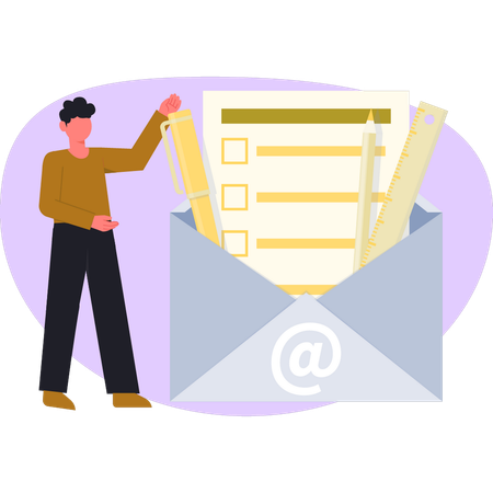 Junge checkt E-Mails online  Illustration