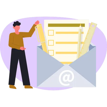 Junge checkt E-Mails online  Illustration