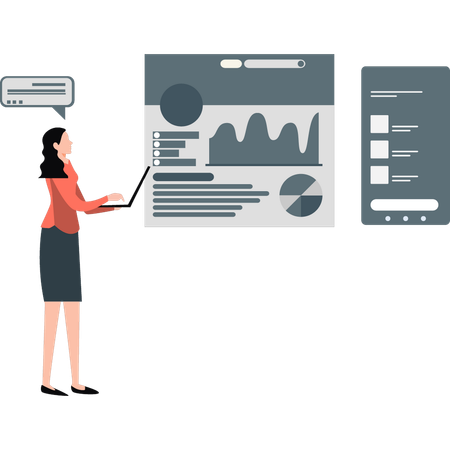 Junge Dame arbeitet an analytischem Diagramm  Illustration