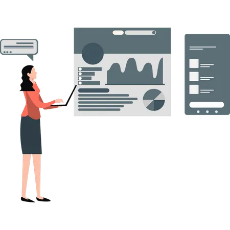 Junge Dame arbeitet an analytischem Diagramm  Illustration