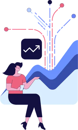 Junge Dame arbeitet an einem Geschäftswachstumsdiagramm  Illustration