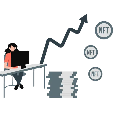 Junge Dame arbeitet an finanziellem Wachstum  Illustration