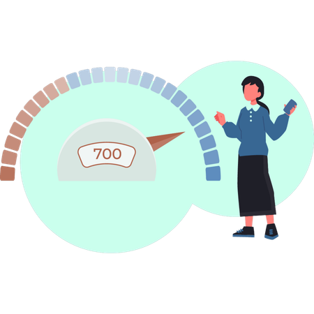 Junge Dame arbeitet an Geschwindigkeitsmesser  Illustration