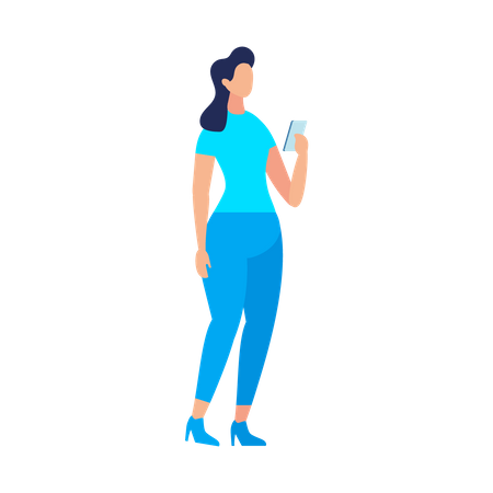 Junge Dame benutzt Smartphone im Stehen  Illustration