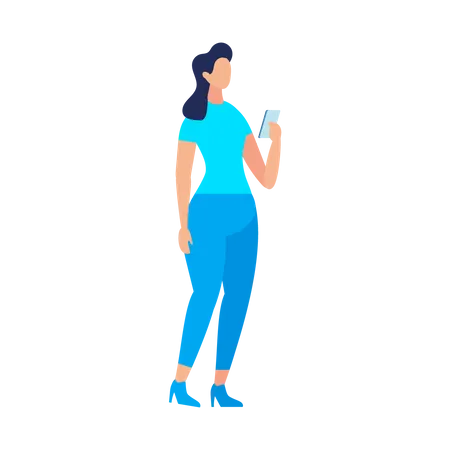 Junge Dame benutzt Smartphone im Stehen  Illustration