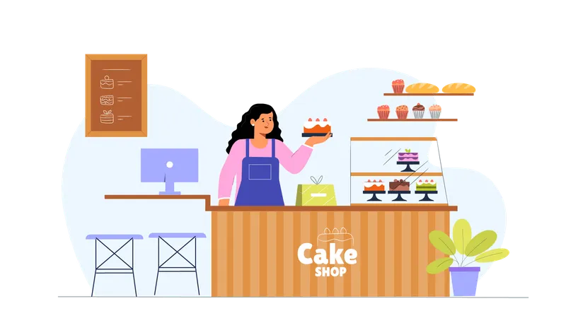 Junge Dame mit Kuchen  Illustration