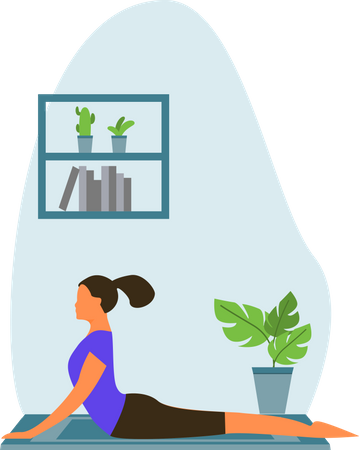 Junge Dame macht Bhujangasana zu Hause  Illustration