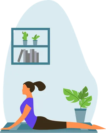 Junge Dame macht Bhujangasana zu Hause  Illustration