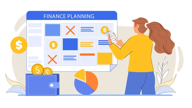 Junge Dame macht Finanzplanung  Illustration