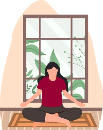 Junge Dame macht Padmasana zu Hause  Illustration