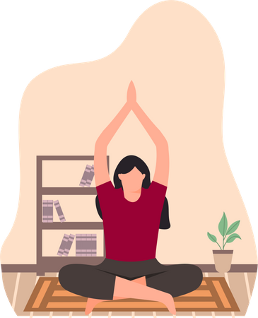 Junge Dame macht Padmasana zu Hause  Illustration