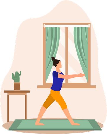 Junge Dame macht Surya Namaskar Yoga zu Hause  Illustration