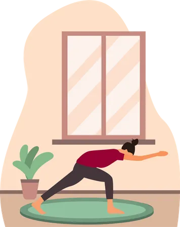 Junge Dame macht Suryanamaskar zu Hause  Illustration