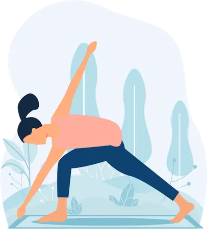 Junge Dame macht Virabhadrasana im Park  Illustration