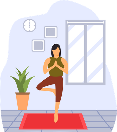 Junge Dame macht Vrikshasana-Yoga  Illustration