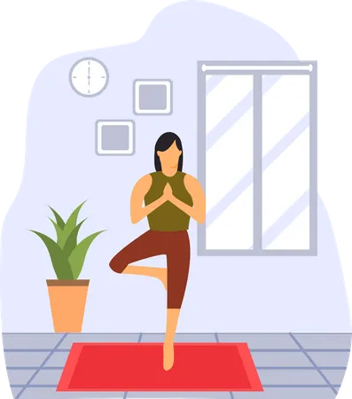 Junge Dame macht Vrikshasana-Yoga  Illustration