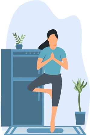 Junge Dame macht Vrikshasana zu Hause  Illustration