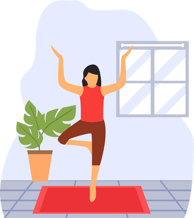 Junge Dame macht Yoga im Stehen im Zimmer  Illustration