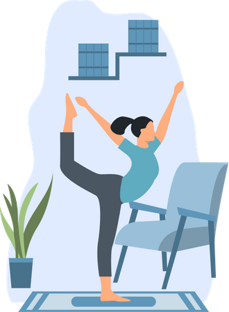 Junge Dame macht Yoga im Zimmer  Illustration